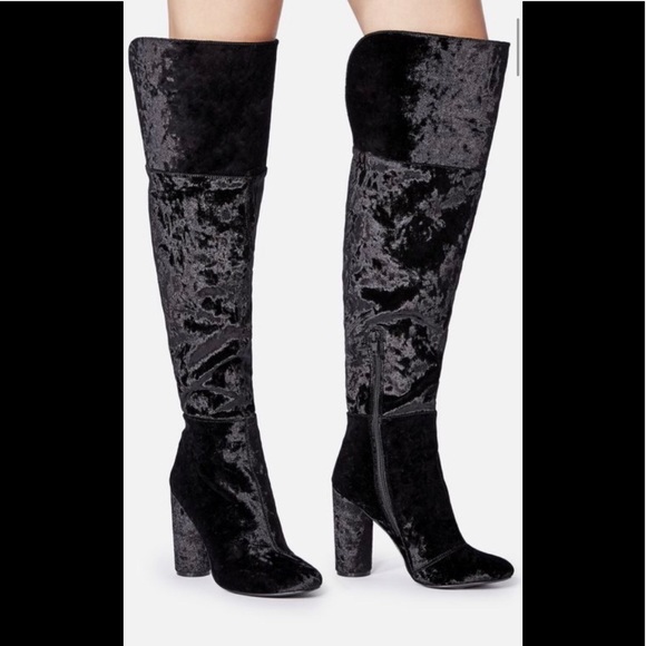 Last Pair! NWT JustFab OTK Black Velvet Heeled Boots - Picture 11 of 17